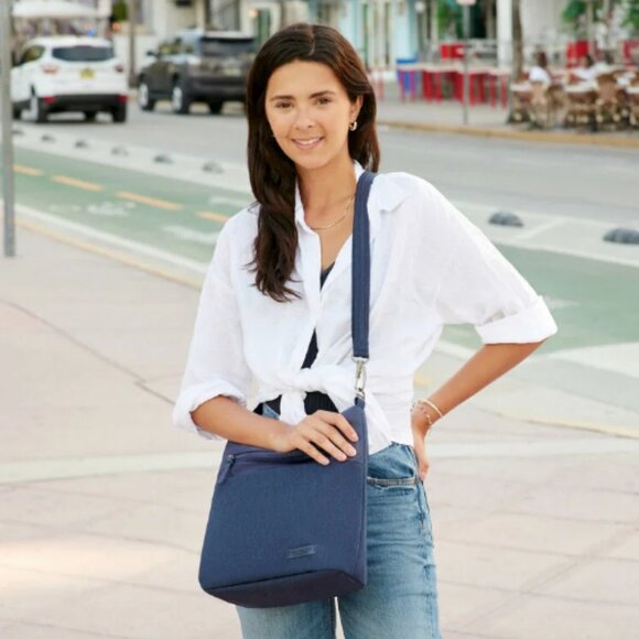 Travelon Metro Crossbody - Forest Heather w/ 5-Point Anti-Theft Protection, Gray - Picture 6 of 7